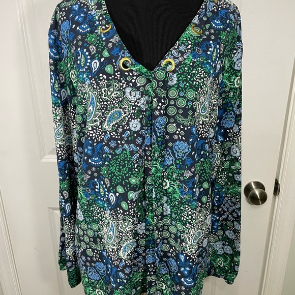 Michael Michael Kors Paisley V-Neck Blouse - Blue and Green CB-70 - Picture 1 of 8